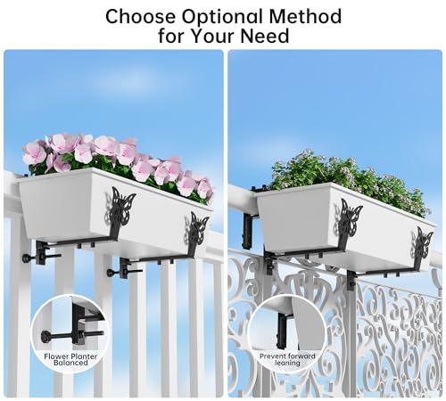 Window Box Brackets, Adjustable Planter Box Brackets, Heavy Duty Flower Railing Planter Bracket for Balcony, with Enhanced Bottom Support, Perfect for Deck, Fence and Garden - Black (2 Pack) - color: 2 Pcs - Black