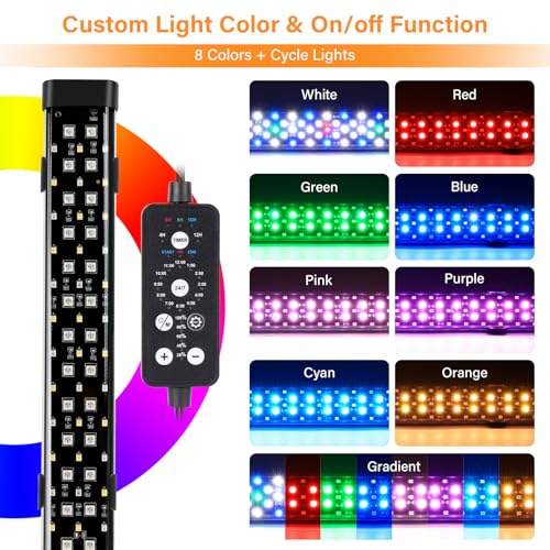hygger Submersible LED Aquarium Light, 17W 19in 24/7 Mode Fish Tank Light with 5 Rows Beads, with Timer 9 Colors and Adjustable Brightness, Full Spectrum IP68 Waterproof Light for Fish Tank 20-35 inch