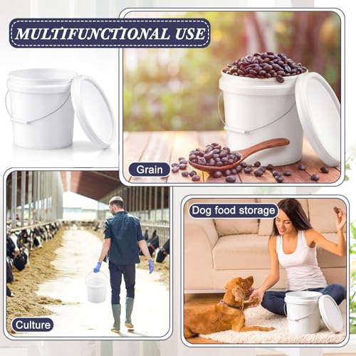 10 Pcs 3.5 Gallon Round Food Grade Bucket with Lid Plastic Buckets Pail with Handle Lid Heavy Duty Buckets for Storing Dry Food Charcoal Camping Fishing(White) - color: White, style: Round