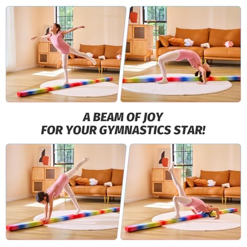 ZELUS 8' Folding Gymnastics Balance Beam, Floor Balance Beam w/Carry Handles Anti-Slip Base for Kids, Beginners & Professional Gymnasts - color: Rainbow