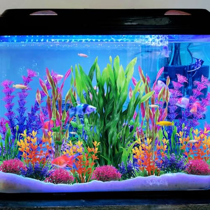 Fish Tank Decorations Plants, 20pcs Aquarium Decorations Plants Plastic, Fish Tank Accessories, Fish Cave and Hideout Ornaments, Aquarium Decor