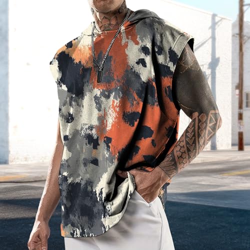 domirica Mens Relaxed Hooded Tank Tops Abstract Print Crewneck Casual Breathable Summer Fitness Sleeveless Shirt - color: Leopard, size: 5X-Large