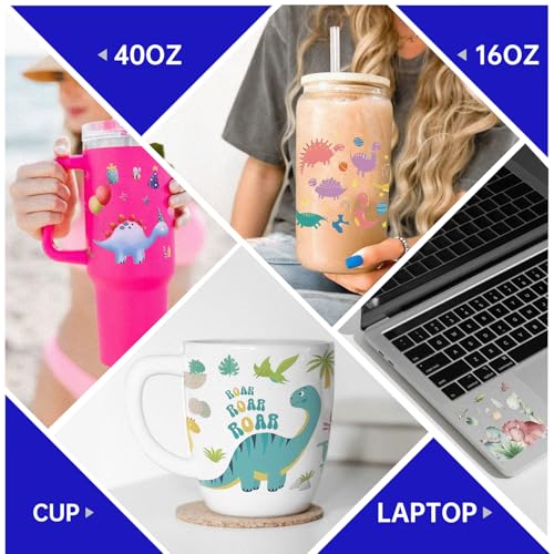 UV DTF Cup Wrap Transfer Stickers Rub On Transfers 4 Sheets Dinosaur Tumblers Water Bottles Mugs Glasses Cups - style: Dinosaur