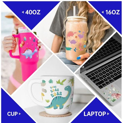 UV DTF Cup Wrap Transfer Stickers Rub On Transfers 4 Sheets Dinosaur Tumblers Water Bottles Mugs Glasses Cups - style: Dinosaur