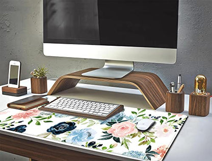 Gaming Green Desk Mat Desk Mouse Pads Purple Blue Pink Floral Mouse Pad Large, XL Big Computer Keyboard Mouse Mat Desk Pad Mat with Stitched Edge for Women Home Office Decor Deskmat 31.5x11.8 in