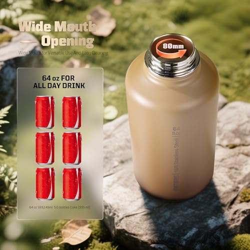 ONETIGRIS 64oz Tactical Insulated Water Bottle with 3 Lids & MOLLE Pouch - color: Brown