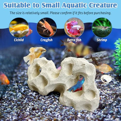 Small Aquarium Cave Ceramic Betta Fish Hideout Fish Tank Decoration Realistic Betta Habitat Shelter for Cichlid Crayfish Shrimp Hiding Resting (3.94" x 1.57" x 2.36")