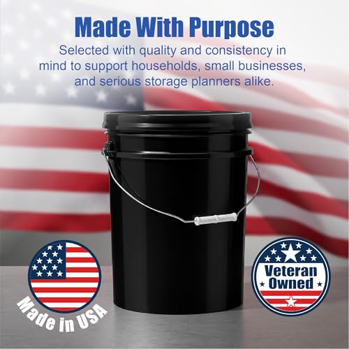 5 Gallon Bucket - Food Grade Bucket, Metal Handle Grip, BPA-Free, Heavy-Duty 90 Mil HDPE Plastic Pail, Stackable Utility Container, Made in USA, Lid Not Included, Black, 6 Packs - color: Black, size: 6 Packs