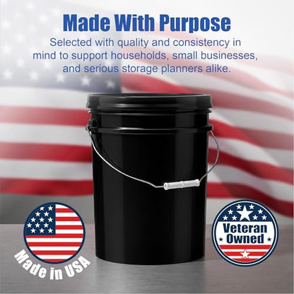 5 Gallon Bucket - Food Grade Bucket, Metal Handle Grip, BPA-Free, Heavy-Duty 90 Mil HDPE Plastic Pail, Stackable Utility Container, Made in USA, Lid Not Included, Black, 6 Packs - color: Black, size: 6 Packs