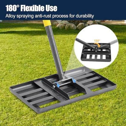 Professional Lawn Leveling Rake with 17x10in Heavy-Duty Stainless Steel Head & 72" Adjustable Handle - Grass Leveling Tool for Quick Soil Grading, Thatch Removal and Yard Maintenance - size: 17x10", 72"