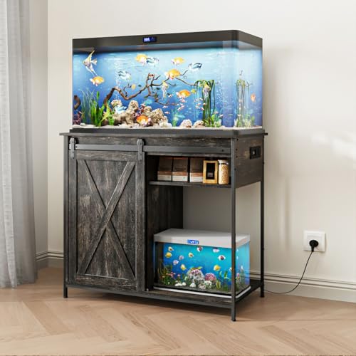 40-50 Gallon Fish Tank Stand, 40 Gallon Aquarium Stand with Cabinet Storage, Heavy Duty Fish Tank Table for Turtle Terrarium Breeder Reptile, Rustic Black