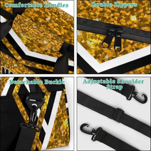 Custom Volleyball Bag with Name, Gold Sequins Glitters with Black | Personalized Sports Bag for Teens Waterproof Weekender Carry Training Travel Bag (Not real Glitter) - color: Gold Black