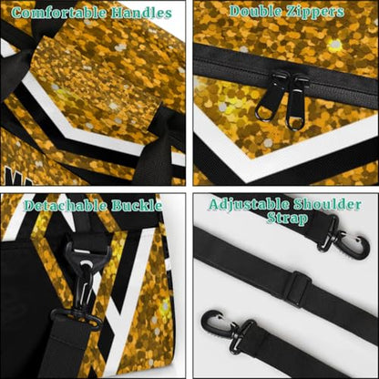 Custom Volleyball Bag with Name, Gold Sequins Glitters with Black | Personalized Sports Bag for Teens Waterproof Weekender Carry Training Travel Bag (Not real Glitter) - color: Gold Black