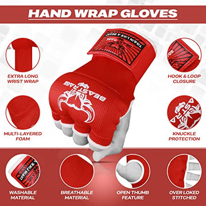 BEAST RAGE Inner Gloves with Hand Wraps Quick Wrap Long 36" Wrist Support MMA Muay Thai Bandages Punching Martial Arts Training Men Women Kickboxing Bandages Under Bag Gloves - color: Red Rage, size: M (Adult)