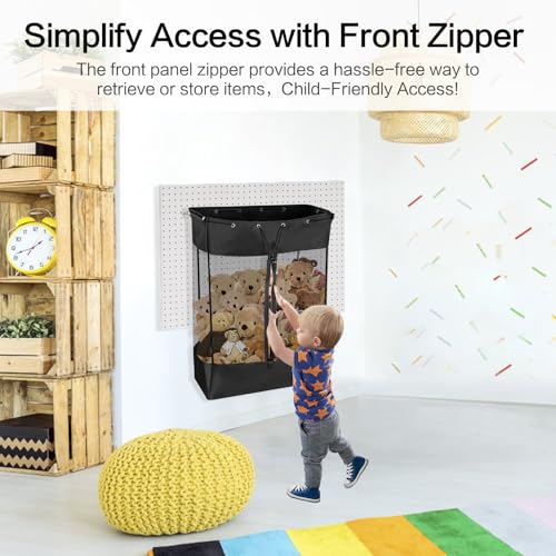 Pegboard Baskets, Extra Large (26 * 18 * 11 Inches) | Pegboard Wall Organizer Take and Go Design, Mesh Peg Board Organizer Accessories ,Easy Access Zipper for Home Sport Garage