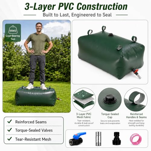 30 Gallon Water Storage Bladder, Premium Tear-Proof & Leakproof PVC Water Storage Tank, Portable Water Tank for Camping, Truck, RV Trips, Emergency, Outdoor & Wild Survival