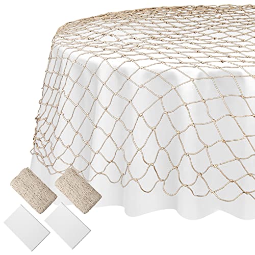4 Pack Fish Net Decorative and Tablecloth Set Party Decorations Cotton Fishnet and Round Table Cover Set for Ocean Nautical Pirate Mermaid Sea Fishing Themed Birthday Party (White) - color: White