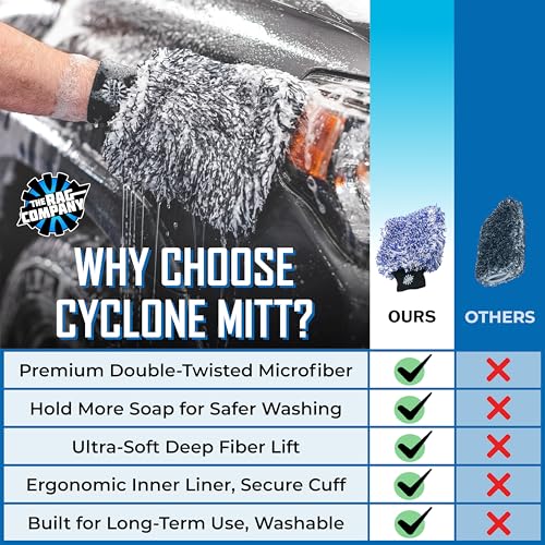 The Rag Company Cyclone Ultra Car Wash Mitt, Blue + Black, 8x9 in, 2-Pack