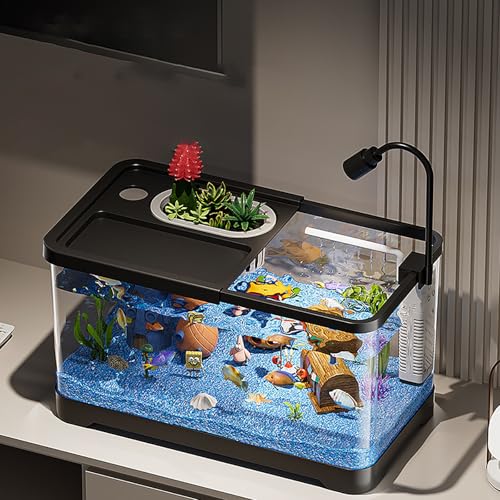 TaLcuS Acrylic Aquarium with LED Light, Rectangular Aquarium with Filter and Oxygen Supply, Gold Fish Tank Starter Kit, Clear Silent Aquarium(Black,52.7 * 29.3 * 28cm)
