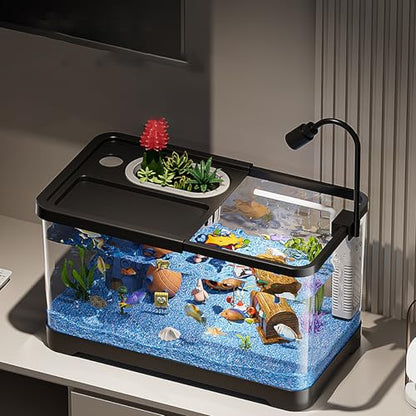 TaLcuS Acrylic Aquarium with LED Light, Rectangular Aquarium with Filter and Oxygen Supply, Gold Fish Tank Starter Kit, Clear Silent Aquarium(Black,52.7 * 29.3 * 28cm)