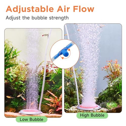 hygger Aquarium Air Stone, 2.6 Inch Nano Air Stone Makes Super Tiny Bubbles, Ultra Quiet Dissolved Oxygen Diffuser Small Airstone with Stainless Steel Base for Aquarium, Fish Tank & Hydroponic, Round