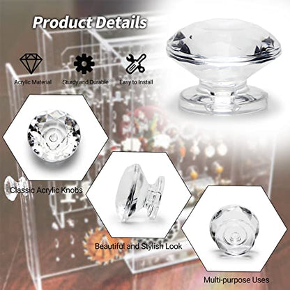 6Pcs Tiny Pull Handle, Diamond Acrylic Knob, Self-Stick Mini Knobs, 19mm Diameter Small Size Knob Clear Shiny Knob Diamond Shaped for Jewelry Box, Gift Case and Makeup Box - color: Diamond handle, size: 6 Pieces