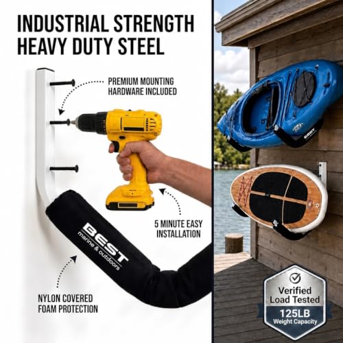 Kayak Wall Mount Storage Rack, Heavy Duty Steel, 125LB Capacity