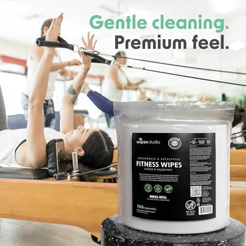 Wipex Plant Based Gym Wipes Dispenser Refill - EWG Verified - 1400 Count 8"x8" Fitness Equipment Wipes with Cleaning Vinegar, Lemongrass & Eucalyptus, Quality Gym Wipes for Equipment & Surfaces - size: 700 Count (Pack of 2), style: Plant-Based Cloth: Lemo