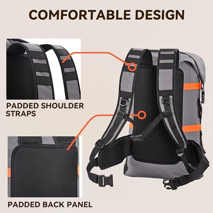 HEETA Dry Bags Waterproof Backpack 40L for Men & Women, Roll Top Heavy Duty Cushioned Hiking Backpack for Kayaking Boating Paddle Boarding Fishing Travel Camping Beach Vacation Cruise Ship Essentials