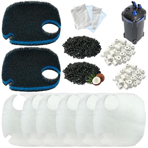 16 Pack Replacement Media Kit Compatible with AMOSIJOY 396GPH 3-Stage Canister External Aquarium Filter, Includes 6 White Pads, 2 Coarse Pads, 2 Activated Carbon, 2 Ceramic Rings & 4 Mesh Bags