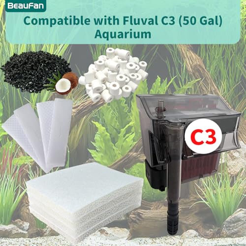 2 Aquarium Filter Media Kits Compatible with Fluval C3 (50 Gal) Aquarium Power Filter, Includes 4 Sponge Pads, 4 Tarpaulins, 4 Activated Carbons, 1 Pack Ceramic Ring - size: C3 Series
