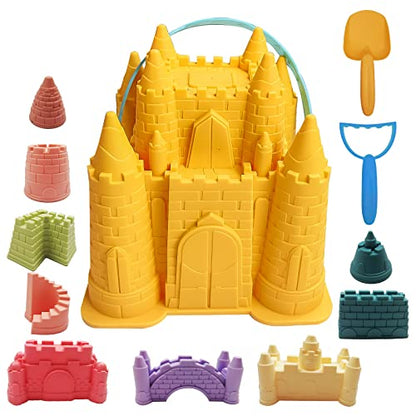 Beach and Sand Castle Kit, 12 PCS Sand Toys for Kids Outdoor with Sand Castle Bucket, Molds, Rake and Shovel, Great Toys for Beach