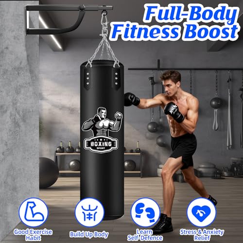 Hanging Punching Bag for Adults with Adjustable Wall Mount | Wall Punching Bag, Adjustable Length, 16OZ Boxing Gloves, Boxing Set for Home Gym Training Muay Thai MMA