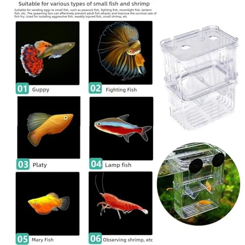 Generic Aquarium Fish Tank Hatchery Incubator Breeding Box, Transparent Fish Isolation Box Acclimation Hatchery, for Baby Fish Shrimp Clownfish Guppy (S)