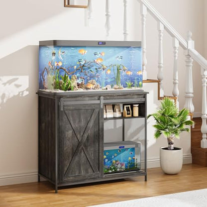 40-50 Gallon Fish Tank Stand, 40 Gallon Aquarium Stand with Cabinet Storage, Heavy Duty Fish Tank Table for Turtle Terrarium Breeder Reptile, Rustic Black