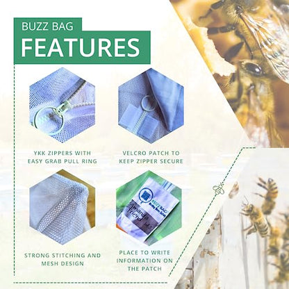 The Mesh Bag Designed for Beekeepers to Move Bees Safely and Securely with High Strength Mesh, YKK Zipper and Safety Lock Stiching - Double Box - size: Buzz Bag Double