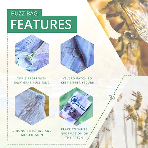 The Mesh Bag Designed for Beekeepers to Move Bees Safely and Securely with High Strength Mesh, YKK Zipper and Safety Lock Stiching - Single Box - size: Buzz Bag Single