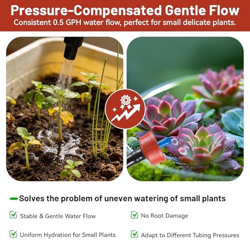 50 PCS 0.5 GPH Pressure Compensating Drip Irrigation Spot Watering Dripper, Gentle Flow Anti-Clog Drip Irrigation Emitters Heads Irrigation Drippers Parts for Indoor Outdoor Small Potted Plants - size: 0.5 GPH 50PCS