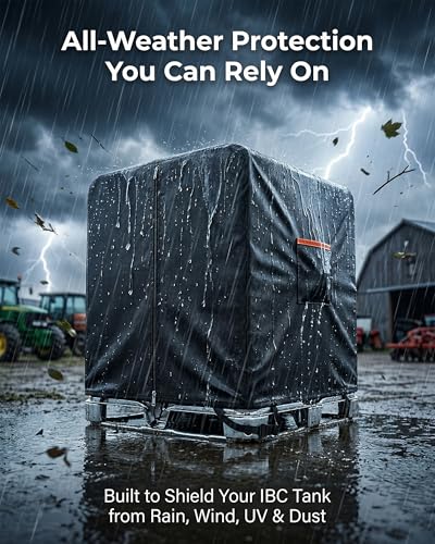 IBC Tote cover 275-330 gallon water tank protection covers zipper 600D heavy waterproof sunscreen material 1000L outdoor garden water tank cover (330 gallon Black)