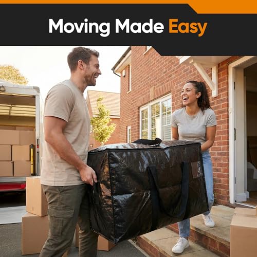 HOLDN’ STORAGE 10 Pack Large Moving Bags, 30 Gallon Heavy-Duty Storage Totes with Dual Zippers, Water-Resistant Reusable Bags for Clothes, Bedding, Books, 66 lb Capacity