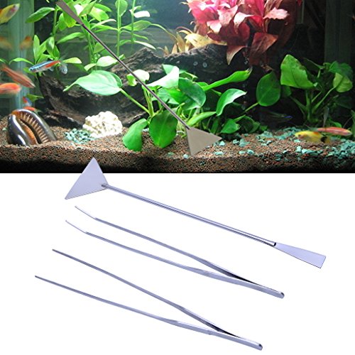 3-Pack Aquarium Tools Straight & Curved Tweezers Spatula Stainless Steel Aquascaping Tool Kit for Aquarium Heater Light Thermometers Gravel Sand Decorations Fish