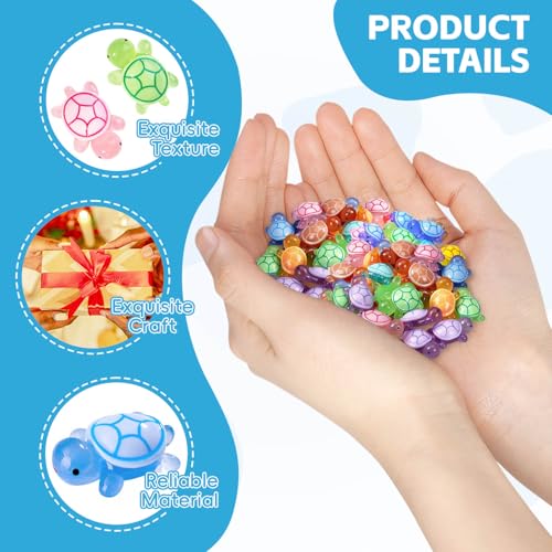 63Pcs Mini Resin Turtles, Luminous Tiny Turtles to Hide, Glow in The Dark, Miniature Turtle Bulk for Fairy Garden Aquarium Micro Landscape Potted DIY Craft Accessories Ornament Charms