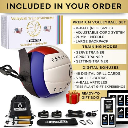 OVANTO Volleyball Training Equipment Kit | Adjustable Practice Hitting Rebounder, Ultra-Stretch Neoprene, Exclusive Elastic Cords, Premium Content - color: VT Supreme