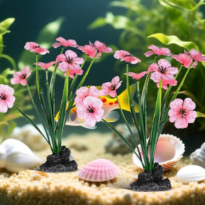 IMIKEYA 2Pcs Aquarium Plants Plastic Realistic Fish Tank Decor, Artificial Aquarium Plants Decoration with Soft Betta-Safe Leaves, Weighted Base for Fish Tank Accessories, 7.5 Inch Tall