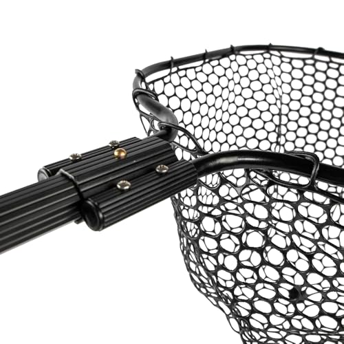 YakAttack 16” x 19” Landing Net with 24” Telescoping Handle & Rubber Netting, Black | Floating Fishing Net for Kayak, Boat & Bank Anglers | Snag-Free Catch and Release Net