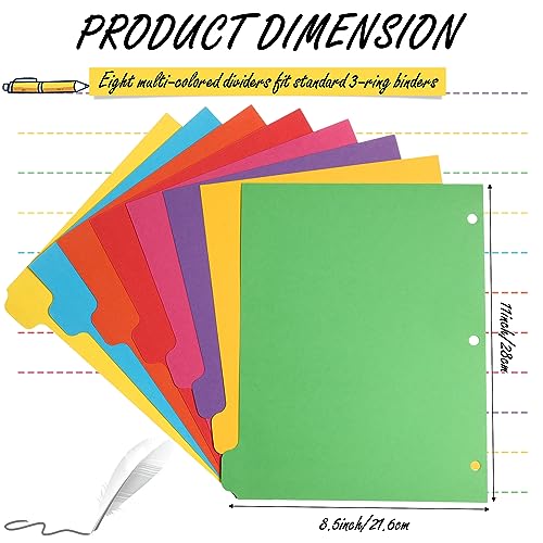 Harloon 30 Set 30 Set 3 Ring Binder Dividers with 8 Tabs, 1/8 Cut Tab Divider 3 Hole Punch 8.5 x 11 Inch Blank Index Binder Bulk 230 GSM Heavyweight Paper for School Class Office Home (Multicolor)