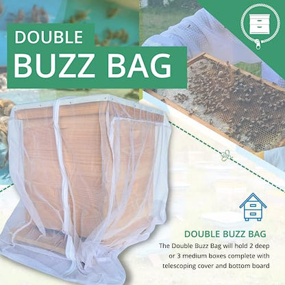 The Mesh Bag Designed for Beekeepers to Move Bees Safely and Securely with High Strength Mesh, YKK Zipper and Safety Lock Stiching - Double Box - size: Buzz Bag Double