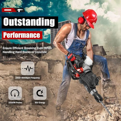 33CC 2 Stroke Gas Powered Demolition Jack Hammer, 3-in-1 Gasoline Hammer Drilling Machine Breaker Punch Drill Chisels Heavy Duty Gasoline Concrete Breaker Rock Drill for Crushing, Chiseling