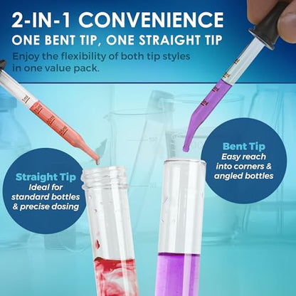 MEDca Eye Dropper - (Pack of 2) Bent & Straight Tip Calibrated Glass Medicine Droppers for Medications or Essential Oils Dropper for Accurate Easy Dose and Measurement (1 mL Capacity)