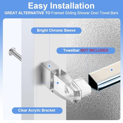 Clear Acrylic Shower Door Towel Bar Brackets, with Bright Chrome Sleeve, Fit for Alumax/Basco Framed Sliding Shower Door Towel Rod Replacement （2 Pack）